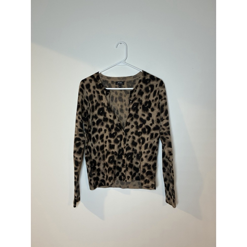 Apt. 9 100% Cashmere Leopard Print Button-Up Cardigan Sweater Size M
